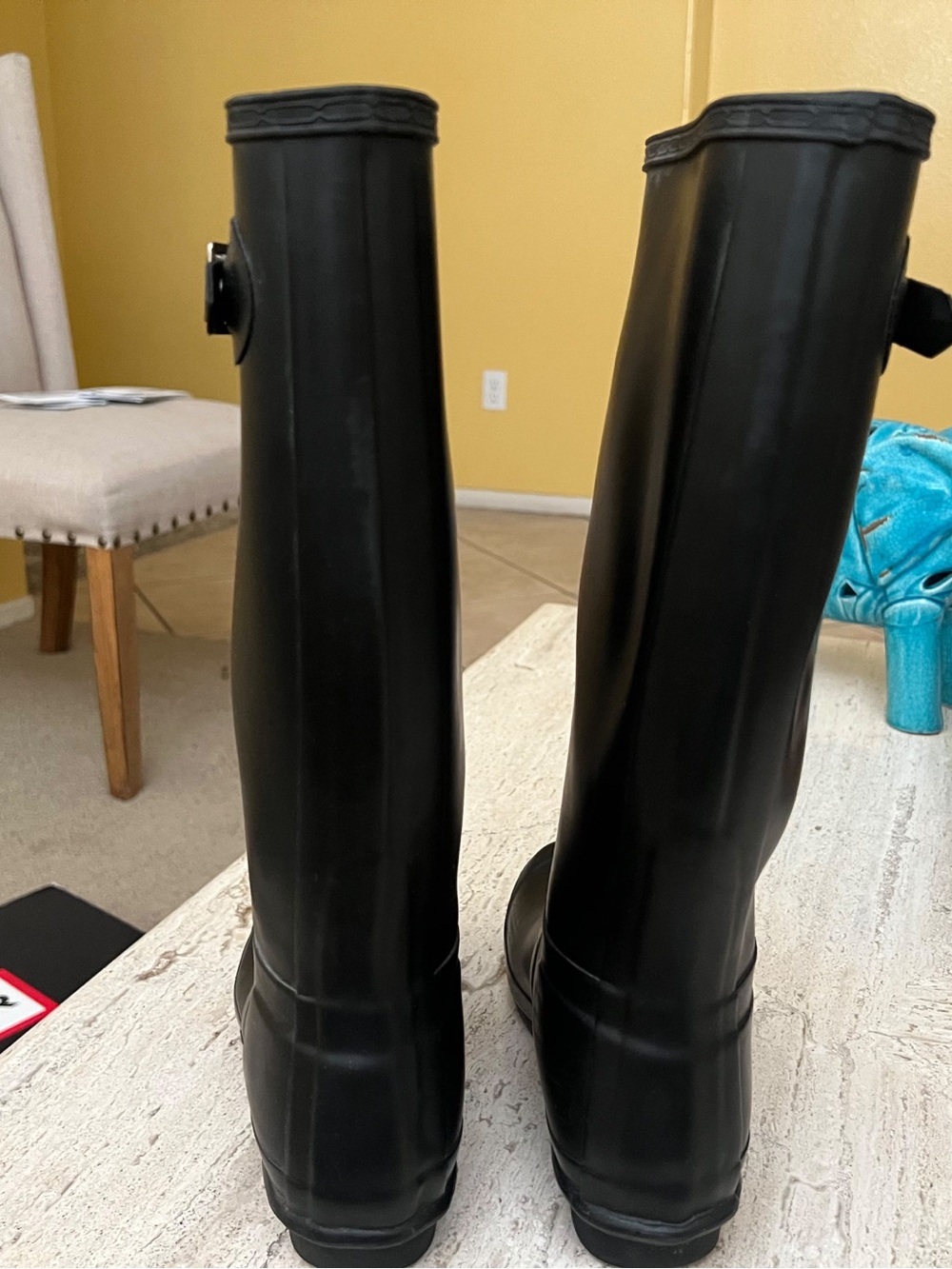Hunter Tall Black Gloss Rain Boots with Signature Logo - Picture 4 of 13